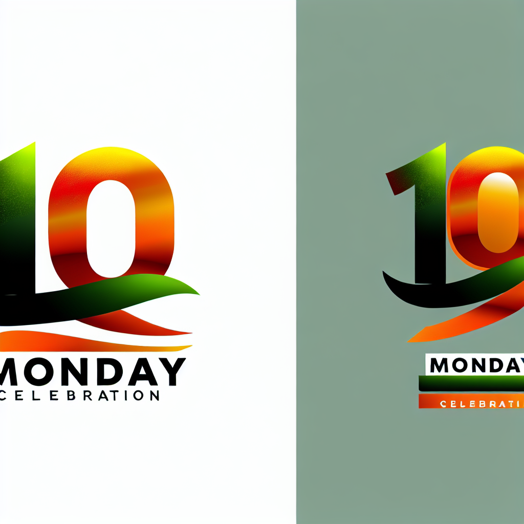 Monday 10 event logo featuring a stylized number 10 in orange and green colors, symbolizing the festive and dynamic spirit of the event