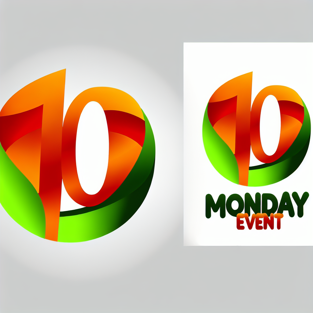 Monday 10 event logo featuring a stylized number 10 in orange and green colors, symbolizing the festive and dynamic spirit of the event