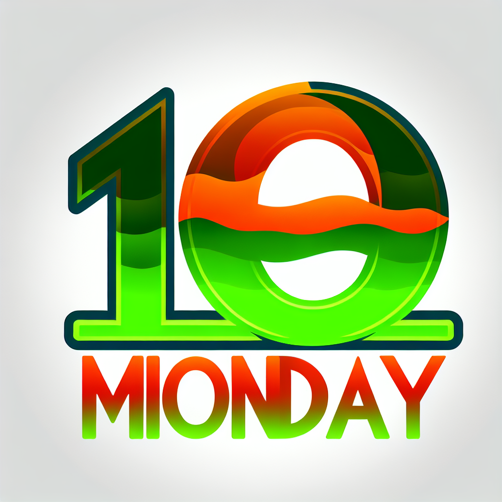 Monday 10 event logo featuring a stylized number 10 in orange and green colors, symbolizing the festive and dynamic spirit of the event