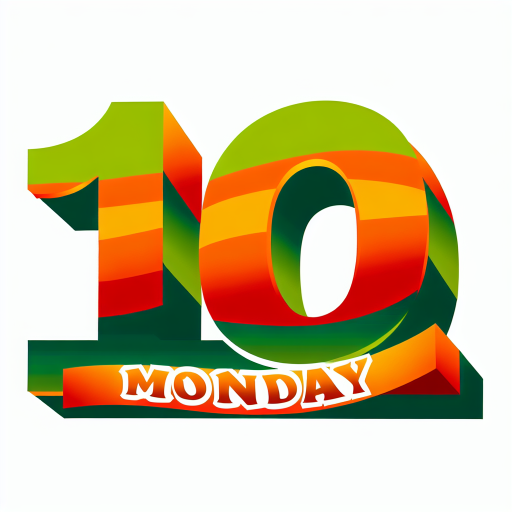 Monday 10 event logo featuring a stylized number 10 in orange and green colors, symbolizing the festive and dynamic spirit of the event